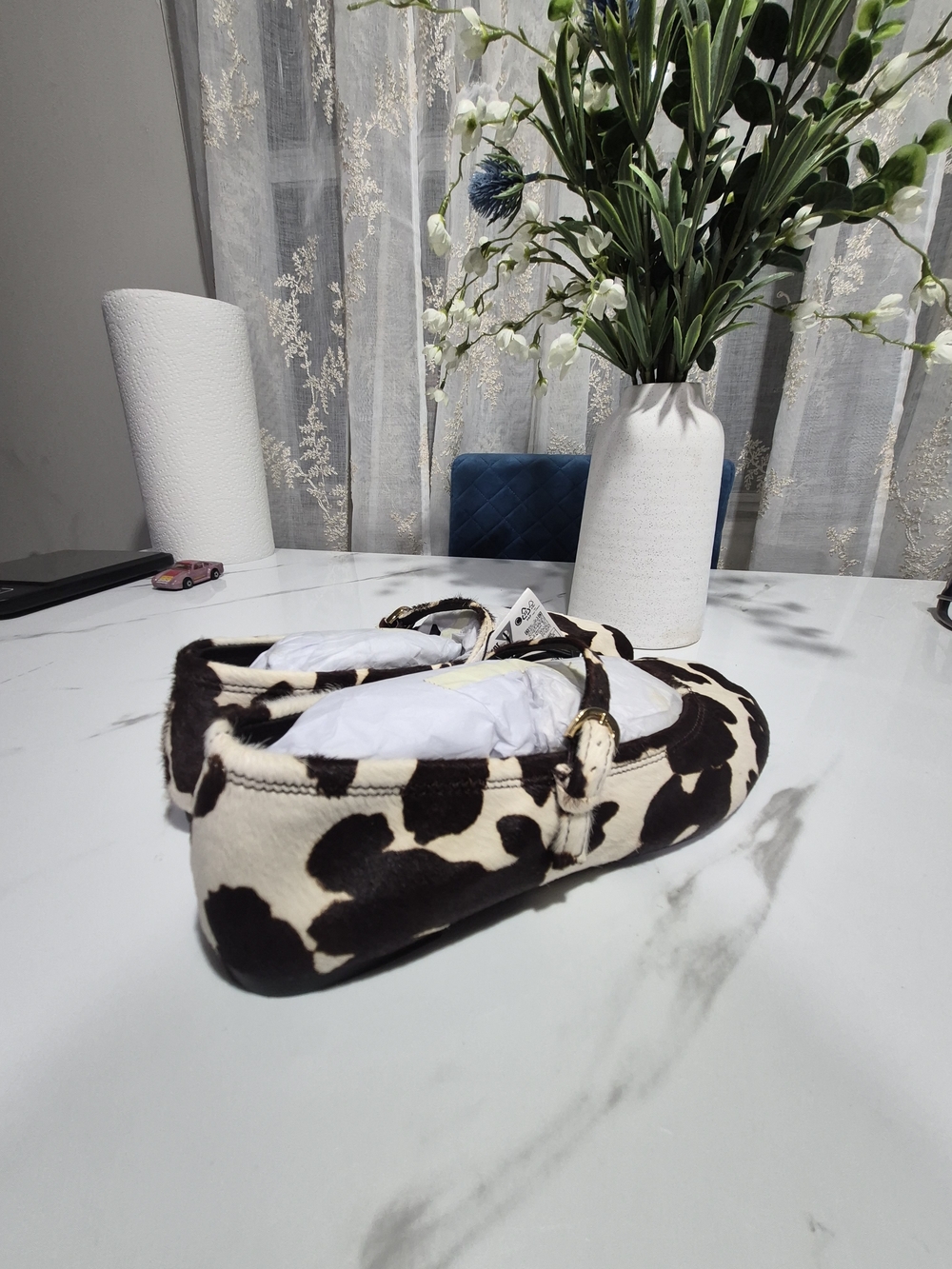 Zara Cow Print Mary Jane Mules - Black & White